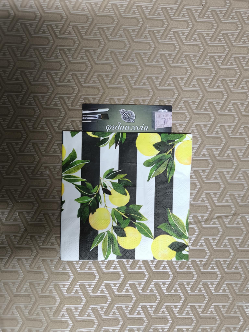 Χαρτοπετσέτα για decoupage 26x26cm Ριγέ με λεμόνια, 1τμχ.