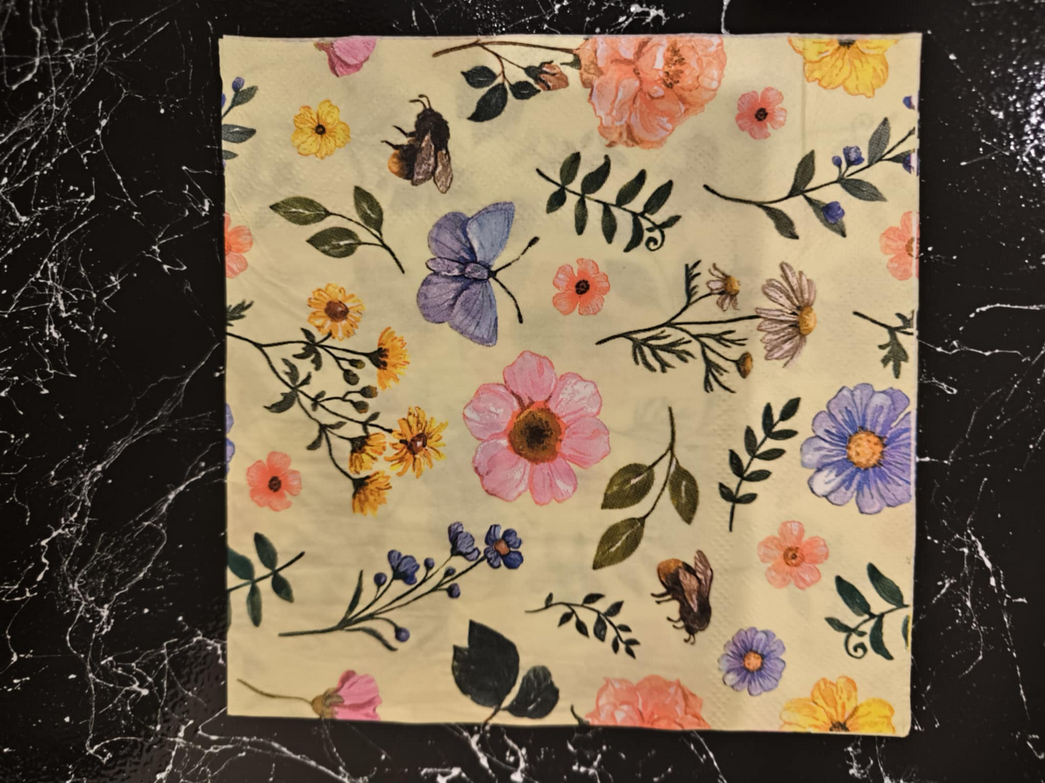 Χαρτοπετσέτα για decoupage 33×33εκ. λουλούδια σε κίτρινο φόντο