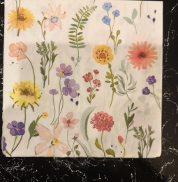 Χαρτοπετσέτα για decoupage 33×33εκ. λουλούδια σε λευκό φόντο