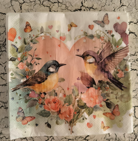 Χαρτοπετσέτα για Decoupage, 1τεμ. ερωτευμένα πουλάκια 33χ33εκ.
