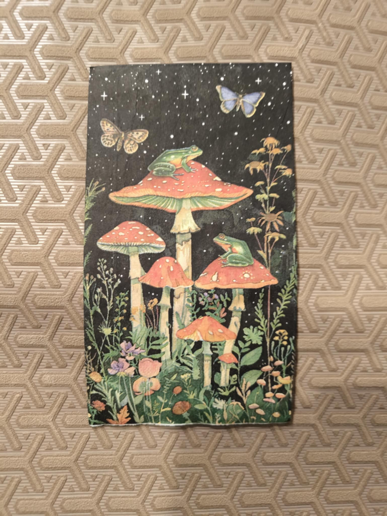 Χαρτοπετσέτα για decoupage 33×40εκ. μανιτάρια σε μαύρο φόντο